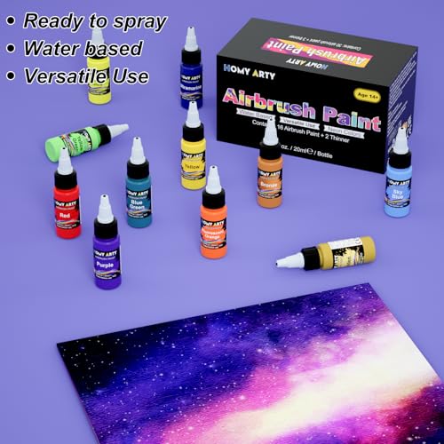 HOMY ARTY Airbrush Paint - 16 Colors with 2 Thinner - color: 16 Colors with 2 Thinner