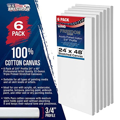 U.S. Art Supply 24"x48" Stretched Canvas for Painting, 3/4" Profile, 6-Pack - size: 24" x 48"