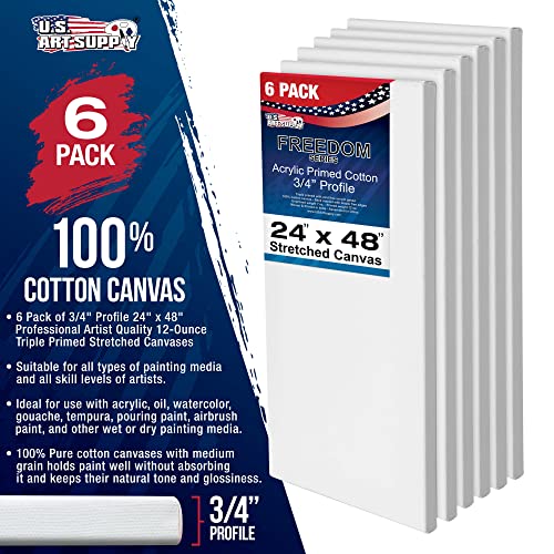 U.S. Art Supply 24"x48" Stretched Canvas for Painting, 3/4" Profile, 6-Pack - size: 24" x 48"