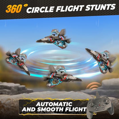 RC Fighter Jet Toy, Remote Control Airplane with LED Lights and 360° Flip - color: Gray-4batteries