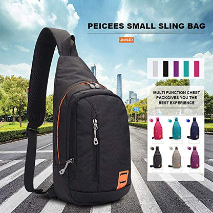 Peicees Small Sling Backpack Waterproof Unisex Shoulder Bag Chest Crossbody Daypack - color: 2_black, size: Small