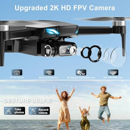2K Drone with Camera for Adults & Beginners, Mini Drone with 2 Batteries - color: Black