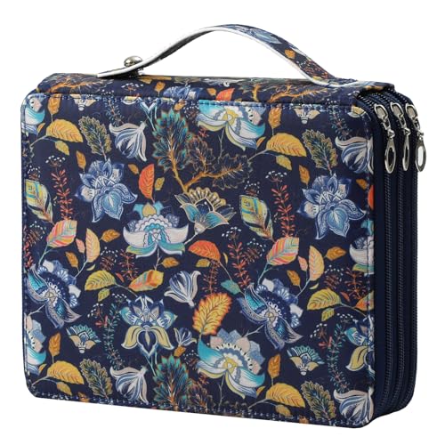 Canvas 120 Slots Pencil Case 3-Layer Zipped Holder w/Handle - color: Retro, size: 120