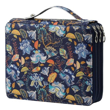 Canvas 120 Slots Pencil Case 3-Layer Zipped Holder w/Handle - color: Retro, size: 120