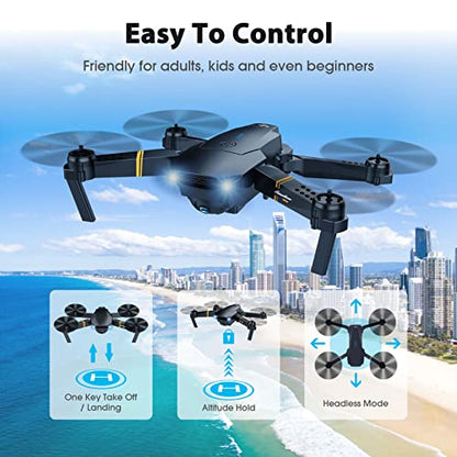 MOCVOO Drones with Camera for Adults Kids, Foldable RC Quadcopter, Helicopter Toys, 1080P FPV Video Drone for Beginners, 2 Batteries, Carrying Case, One Key Start, Altitude Hold,Headless Mode,3D Flips - color: A-Blue