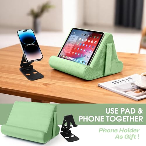 Multi-Angle Tablet Stand with Soft Pad Cushion and Net Pocket - Universal Lazy Holder for Lap, Knee, Sofa and Bed(Green) - color: Green