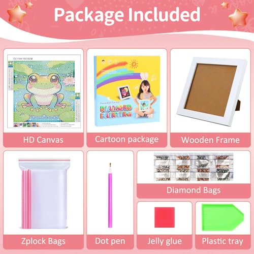 Gemozaic Frog Diamond Art Kits for Kids Ages 6-8-12 with Frame, 7 x 7 in - color: CC1104