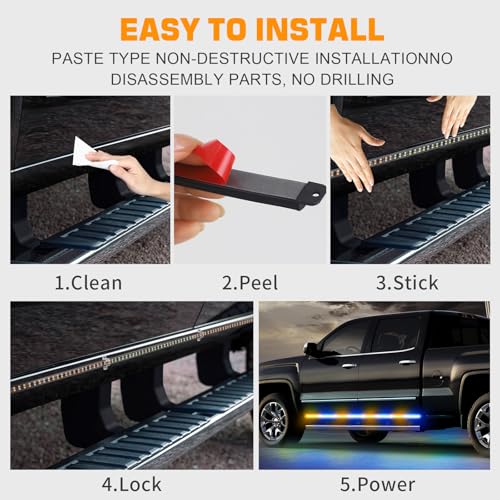 XRIDONSEN 70 inch Running Board Strobe Lights Amber Blue Emergency Lights - color: Amber/Blue