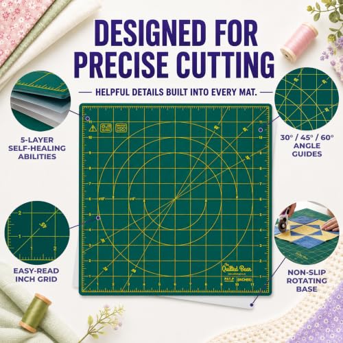 The Quilted Bear 7" x 7" Rotating Self-Healing Cutting Mat, Green - color: Green, size: 7"L x 7"W