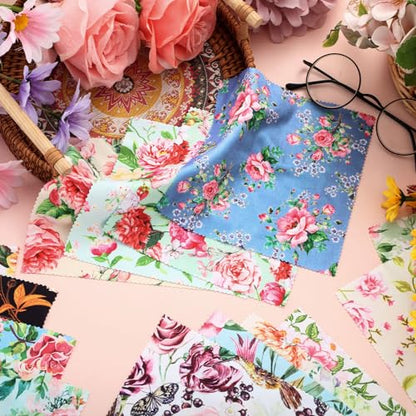 Copkim 24 Pcs Floral Eyeglasses Cleaning Cloths, Soft Reusable Lens Wipes