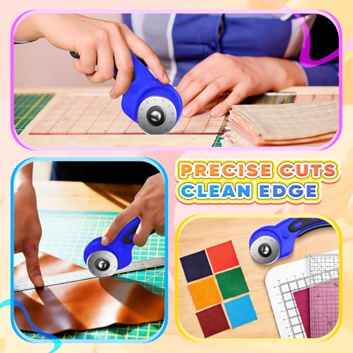 DIYSELF Rotary Cutter for Fabricr, Rolling Cutter with 5 Extra 45mm Blades - color: Blue