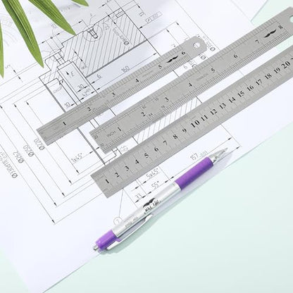 Mr. Pen- Metal Straight Edge Ruler, 3 pcs, 6", 8", 12" - color: Silver, size: 6, 8, 12 inch