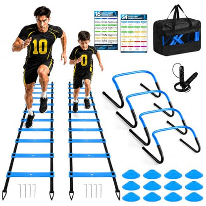 BORNEW 2 Pack Agility Ladder, Soccer Speed Training Equipment Set - color: 2.Blue
