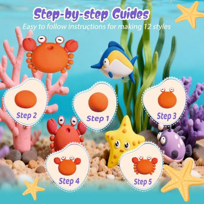 Both idea Air Dry Clay Kit, Ocean Theme | 12 Packs, Non-Toxic Kids Gift - style: Ocean Adventure