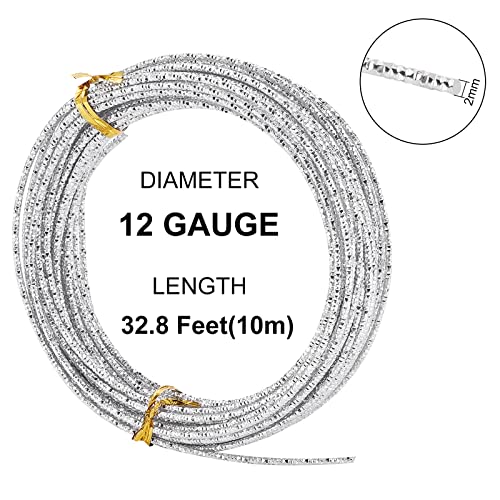 BENECREAT 12 Gauge 33 Feet Textured Silver Wire Diamond Cut Aluminum Craft Wire for Ornaments Making and Other Jewelry Craft Work - size: Diamond Cut 2