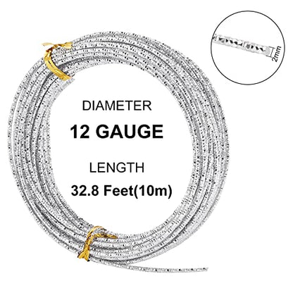 BENECREAT 12 Gauge 33 Feet Textured Silver Wire Diamond Cut Aluminum Craft Wire for Ornaments Making and Other Jewelry Craft Work - size: Diamond Cut 2