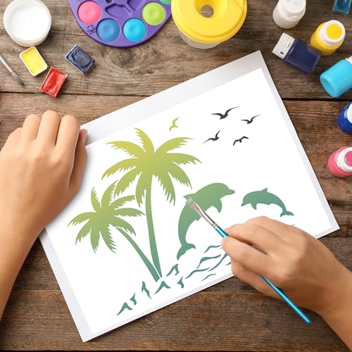 Keluna Palm Tree Stencils for Painting - 9 Pcs Large Reusable Beach Summer Holiday Stencils for Painting on Wood, Wood Burning Template - style: beach