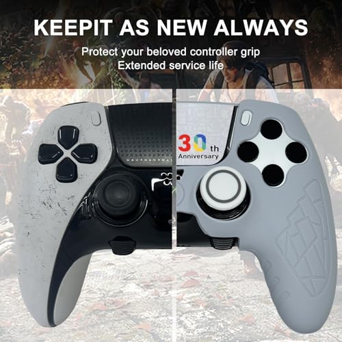 Grey Anti Slip PS5 Edge Controller Skin Set,Soft Protective Controller Cover Case for PlayStation 5 Edge with Touch Pad Stickers and 2 Thumb Grip Caps(30th Grey) - color: 30th Grey