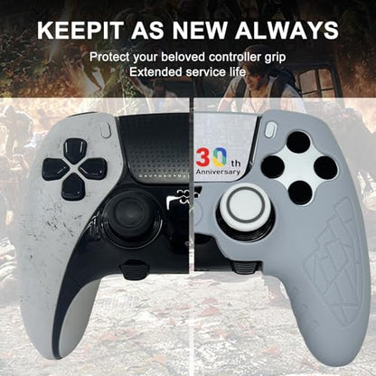 Grey Anti Slip PS5 Edge Controller Skin Set,Soft Protective Controller Cover Case for PlayStation 5 Edge with Touch Pad Stickers and 2 Thumb Grip Caps(30th Grey) - color: 30th Grey