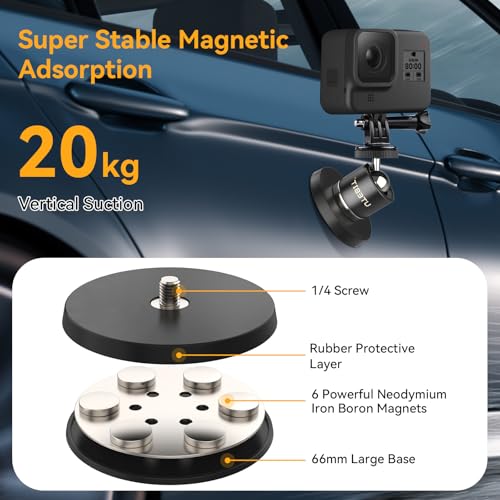 UTEBIT 66mm Strong Magnetic Base Mount with 360° Rotation Ball Head, Black - size: 66MM