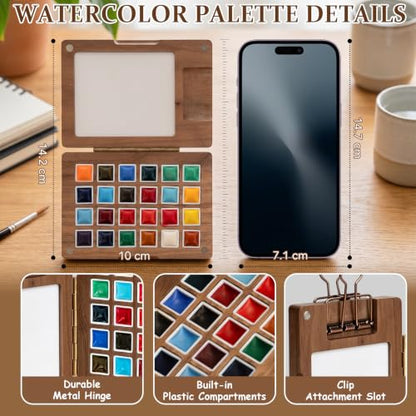 Mini Watercolor Paint Set, 24 Colors Travel Watercolor Set - color: Brown
