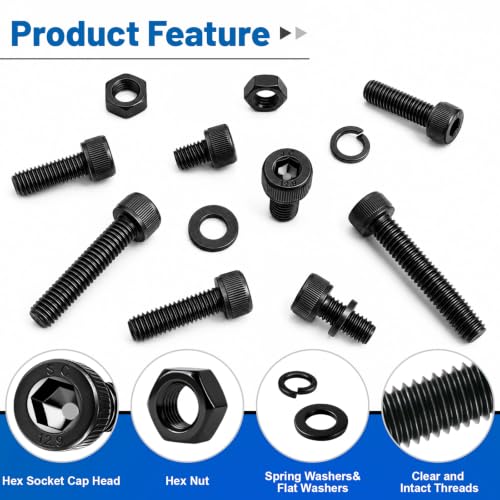 190PCS M6 Screws with Nuts Assortment Kit - size: G12.9 M6 190PCS