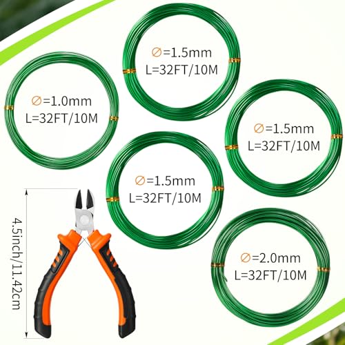 Mudder 5 Roll Bonsai Training Wire Aluminum 1/1.5/2.0mm Green - color: Green, size: 1/1.5/2.0mm