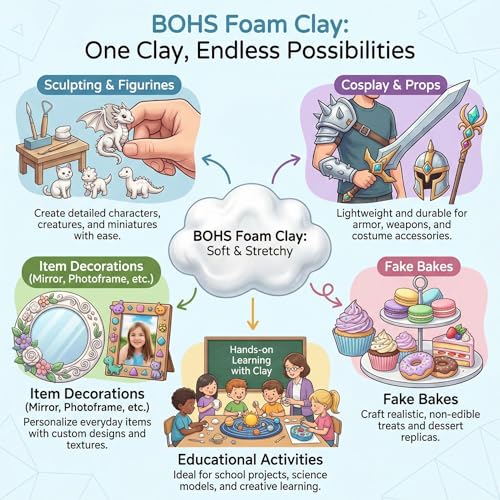 BOHS Foam Clay Pro, White Air Dry Modeling Clay, 3 lb Bucket