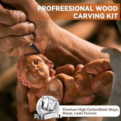 WAYCOM 24PCS Wood Knife Kit Set Wood Carving Kit,Professional Chisel Set, including Small, Middle, Large size (24PCS)