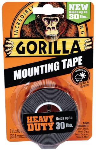 Gorilla - Heavy Duty Double Sided Mounting Tape; Weatherproof; 1" x 60"; Black; (Pack of 1) - style: 1 - Pack