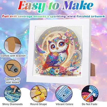 WEMEON Owl Diamond Art Kits for Kids with Frame 7x7 inch - color: Owl