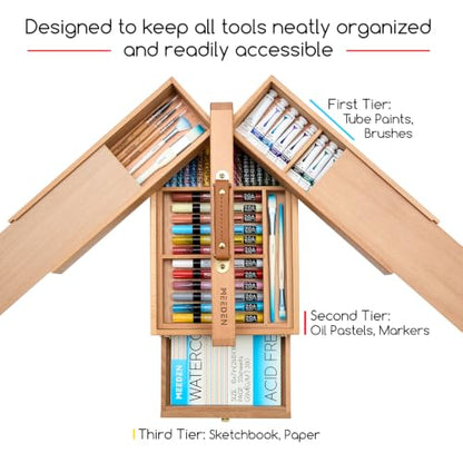 MEEDEN Portable Artist Supply Storage Box: Foldable Beech Wood Box - color: Natural