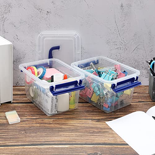 3.5 L Small Latch Storage Container Box with Carry Handle, Set of 6 - color: Blue