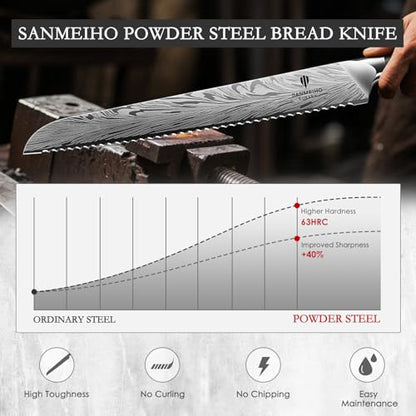 10 inch Bread Knife in Powder Steel, Serrated Bread Knife - size: 10"