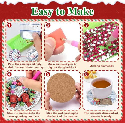 HHMATITS 8 Pcs Christmas Diamond Art Coasters, Diamond Painting Coasters - color: Christmas-2