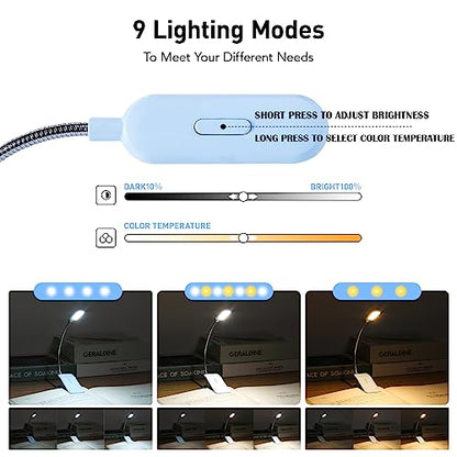 VAVOFO Rechargeable Reading Light, Clip on Book Light for Reading in Bed - color: Light Blue