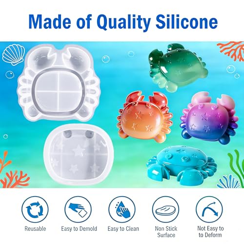 Crab Jar Resin Molds with Lid, 3D Animal Silicone Storage Box Mold - color: Crab Resin Mold