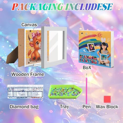 WEMEON Cow Diamond Art Kits for Kids with Frame 7x7 inch - color: Cow03