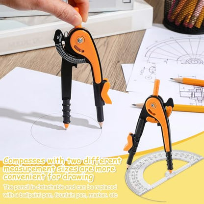 Chengu 24 Pcs Math Geometry Compass Bulk with Pencils 6 Inch, Dark Color - color: Dark Color