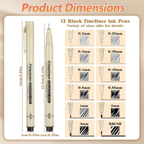 YUXIANLB 13pcs Micro Fineliner Drawing Art Pens, Black Inking Markers