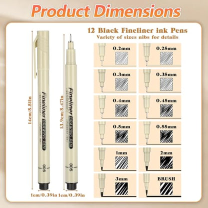 YUXIANLB 13pcs Micro Fineliner Drawing Art Pens, Black Inking Markers