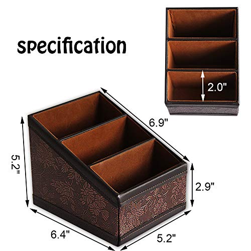 PU Leather Remote Control Holder Storage Container for TV Remote Phone Caddy Eyeglasses - color: brown