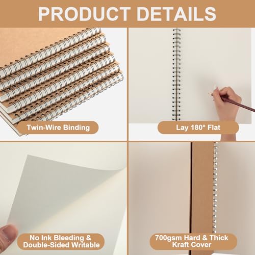 PerKoop 2 Pcs 8.5"x11" Spiral Sketch Books Sketch Pads, White - color: White, size: 8.5"x11"