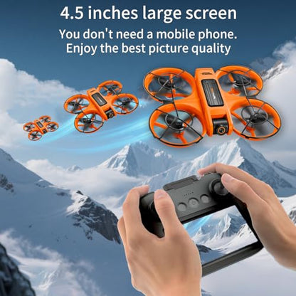 Upgraded Drones with Camera 2K for Adults & Beginners, 4.5inch LCD Screen Remote Control with Gesture Control, Brushless Motor FPV Drone, Follow Me, Auto Hover, 2 Batteries 30 Mins Flight, Includes Carry Case