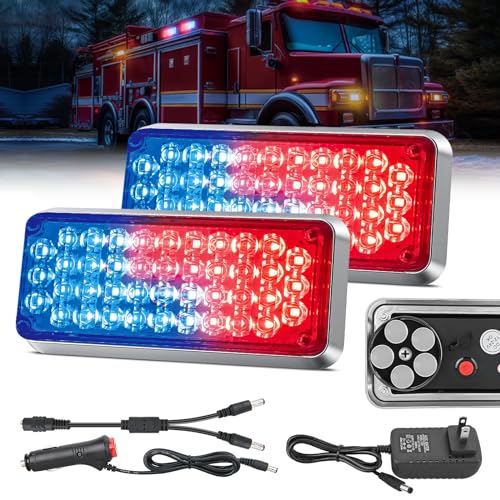 Nilight 2PCS 42LED Red Blue Magnetic Strobe Lights Surface Mount Waterproof - color: 42LED Red Blue