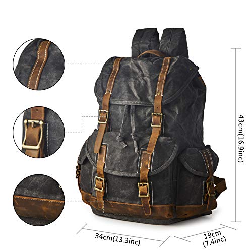 Heavy-Duty Waxed Canvas Rucksack Backpack - color: Dark Gray, size: 400 x 340 x 190 mm - Standard