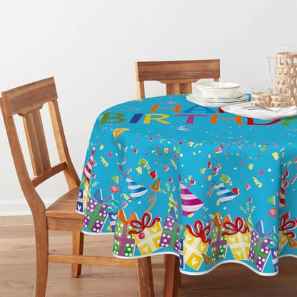 Horaldaily Blue Birthday Tablecloth, 60x60 Inch Round - color: Blue, size: 60" (Round)