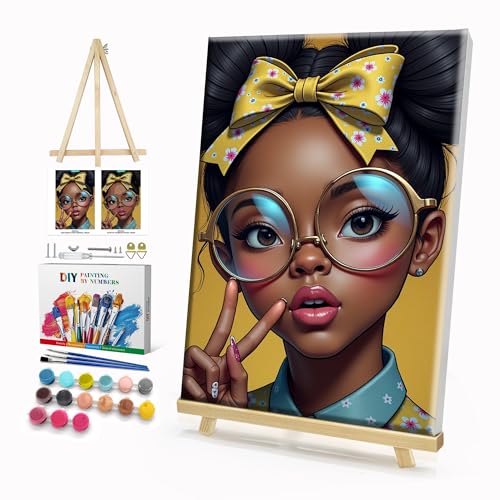 HeeBenor Framed Paint by Numbers Kit for Adults, Black Women, 8x12 Inch - color: Black Women 043