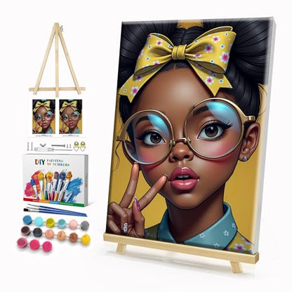 HeeBenor Framed Paint by Numbers Kit for Adults, Black Women, 8x12 Inch - color: Black Women 043
