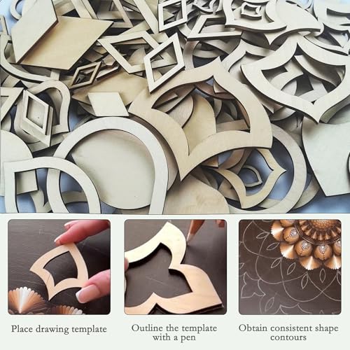 DAFENCHI 28 Pcs Wooden Mandala Painting Stencils, Dot Drawing Tools for Mandala Patterns, Drawing Stencils for Wood & Flat Surfaces, Portable Art Drawing Kit Painting Template (Shape 10) - color: Shape 10
